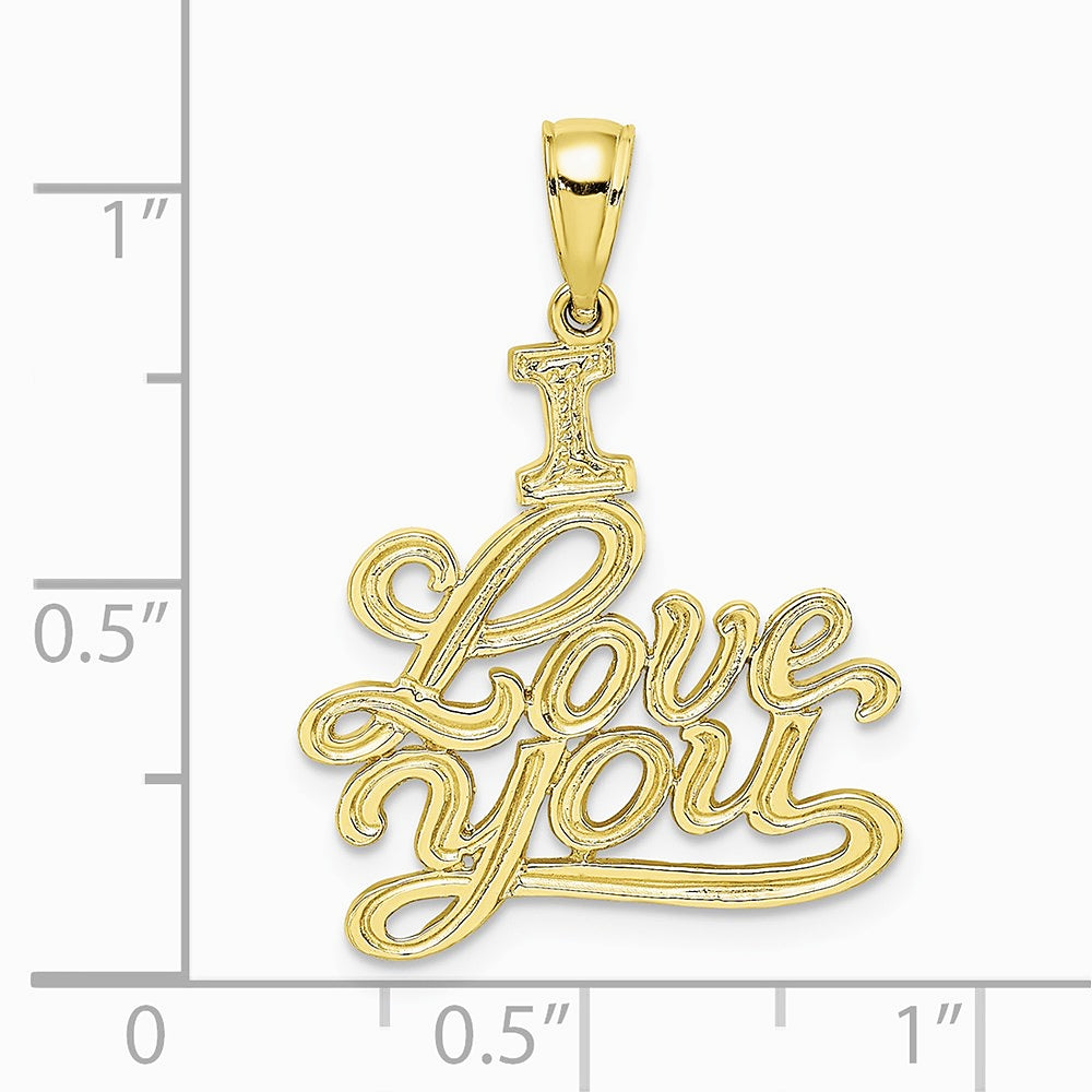 10K / 14K Yellow Gold Textured I LOVE YOU Pendant - Product Photo