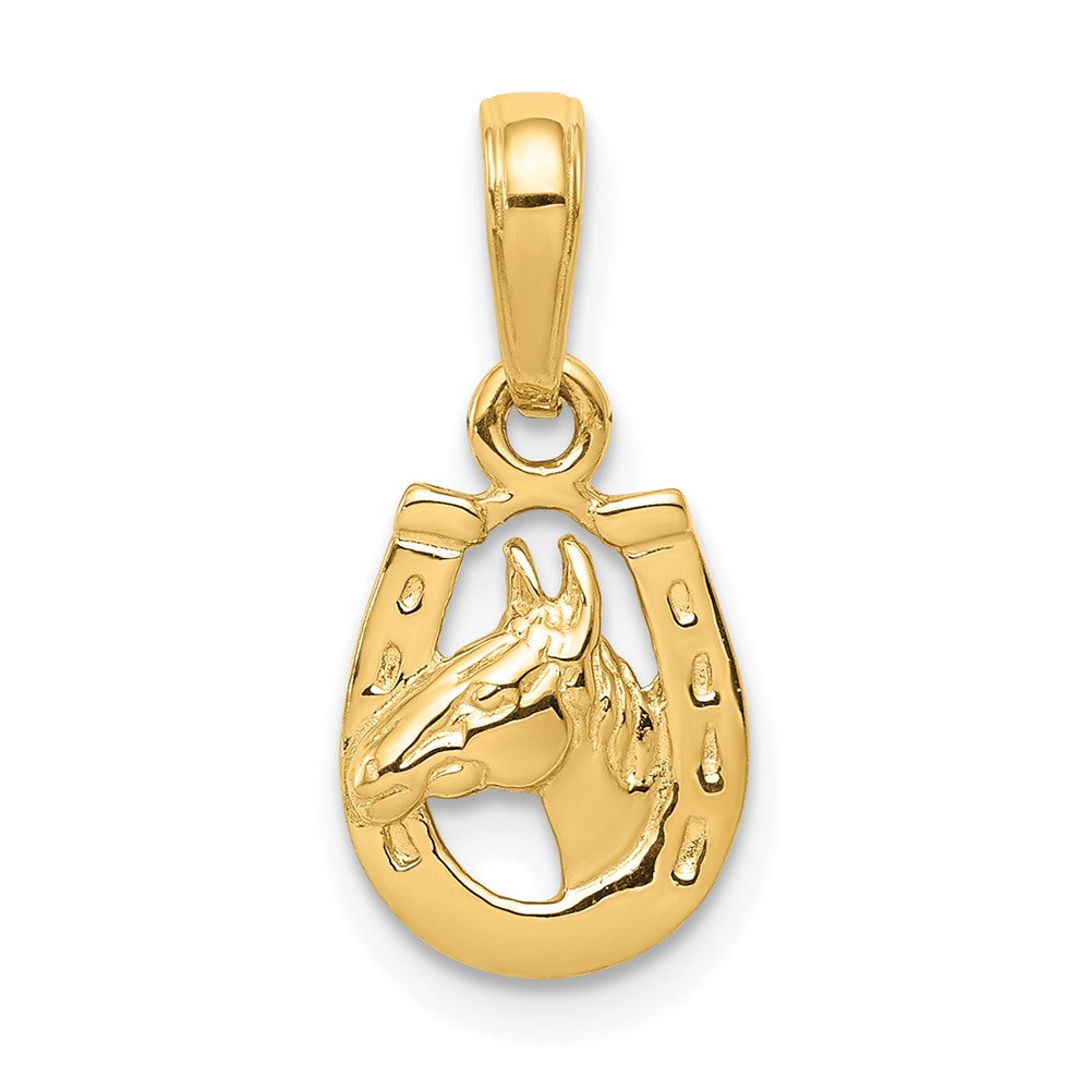 10K / 14K Yellow Gold Horse Head in Horseshoe Pendant