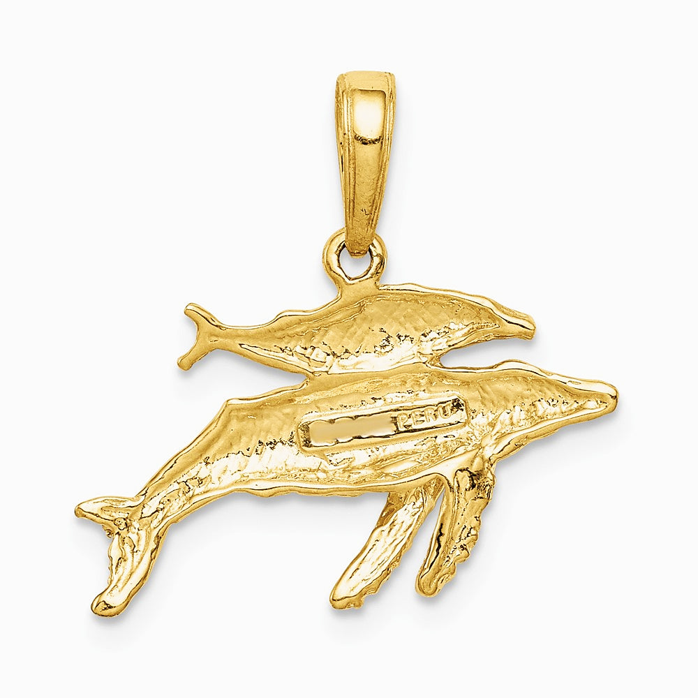 10K / 14K Yellow Gold Mother and Baby Humpback Whale Pendant - Product Photo