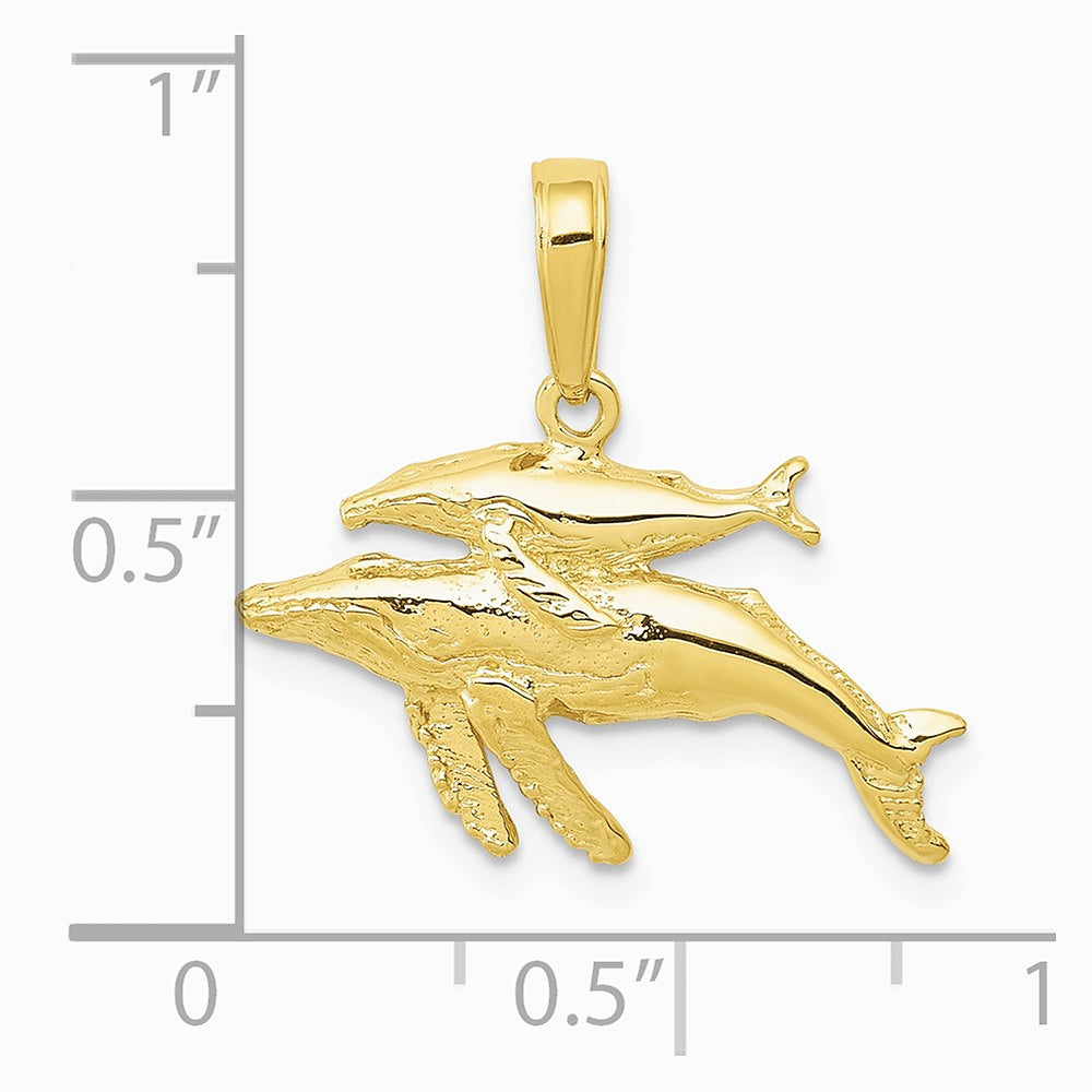 10K / 14K Yellow Gold Mother and Baby Humpback Whale Pendant - Product Photo