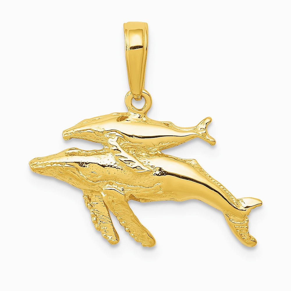 10K / 14K Yellow Gold Mother and Baby Humpback Whale Pendant