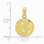 10K / 14K Yellow Gold Polished Flat-Backed Moon with Three Stars Pendant - Product Photo