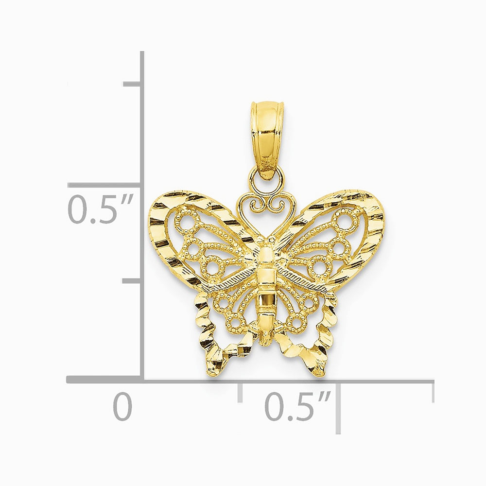10K / 14K Yellow Gold Diamond-cut Butterfly Pendant - Product Photo