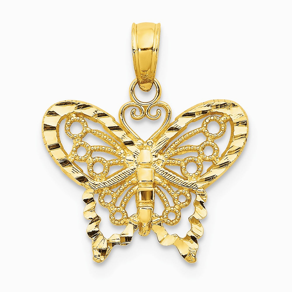 10K / 14K Yellow Gold Diamond-cut Butterfly Pendant - Product Photo