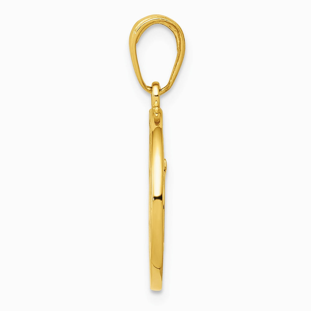 10K / 14K Yellow Gold Cut-out Round Frame Yoga Om Symbol Pendant - Product Photo
