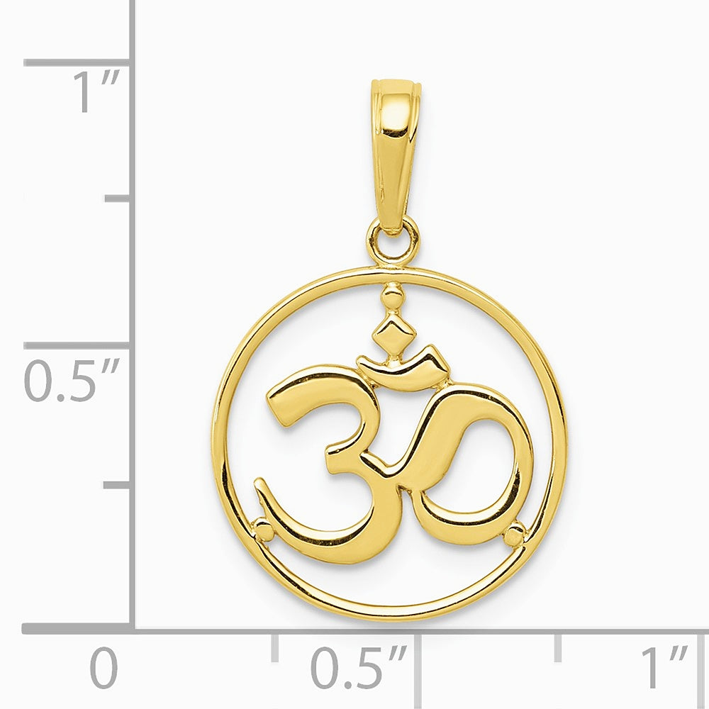 10K / 14K Yellow Gold Cut-out Round Frame Yoga Om Symbol Pendant - Product Photo