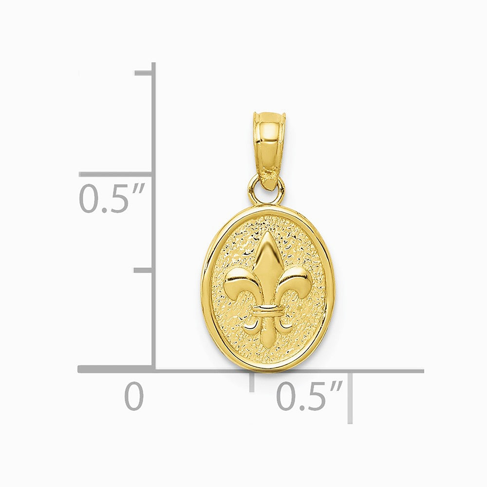 10K / 14K Yellow Gold Polished Small Fleur De Lis in Oval Pendant - Product Photo
