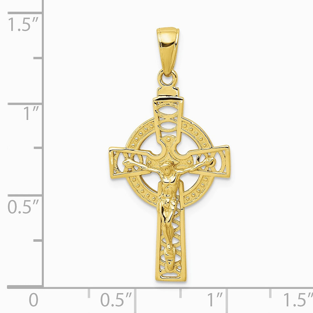 10K / 14K Yellow Gold Polished Celtic Crucifix Pendant - Product Photo