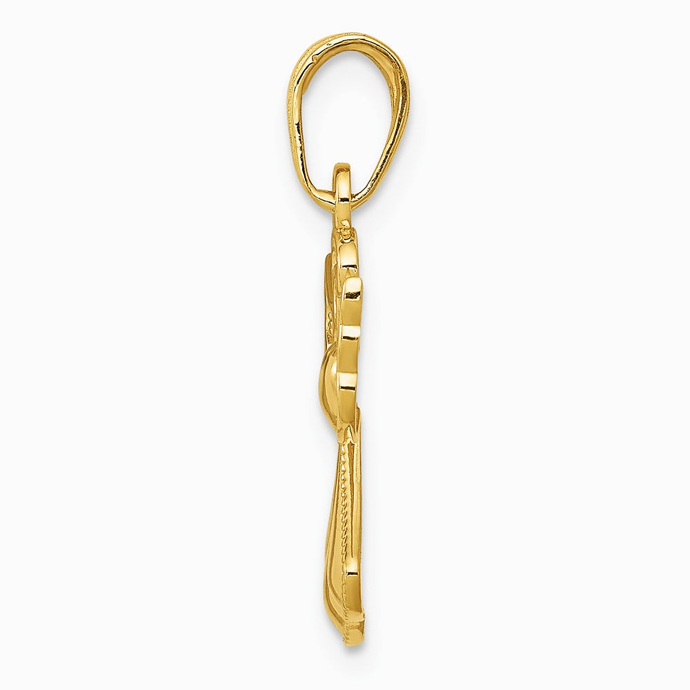 10K / 14K Yellow Gold Polished Textured Guardian Angel W/Heart Pendant - Product Photo
