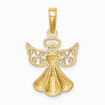 10K / 14K Yellow Gold Polished Textured Guardian Angel W/Heart Pendant - Product Photo