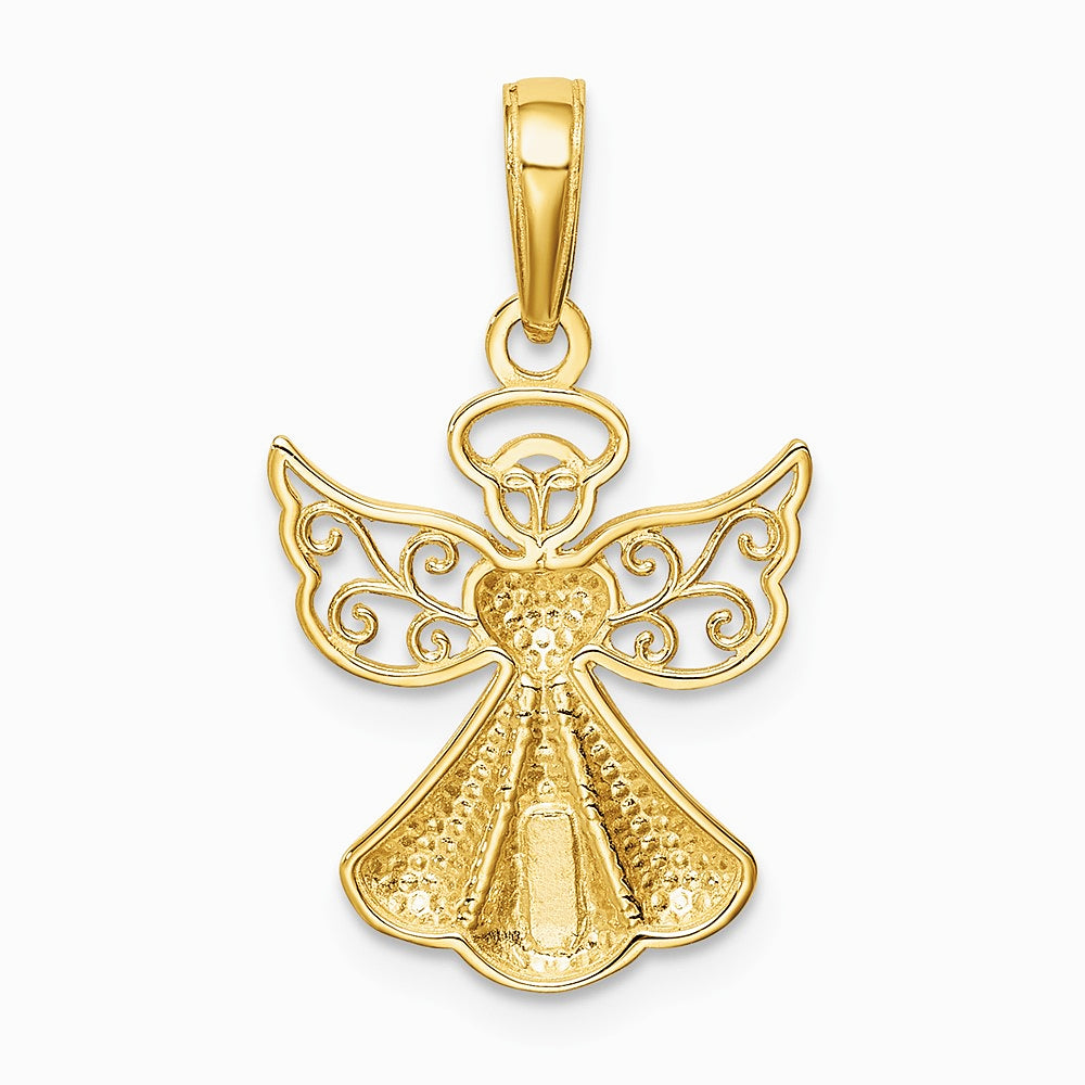 10K / 14K Yellow Gold Polished Textured Guardian Angel W/Heart Pendant - Product Photo