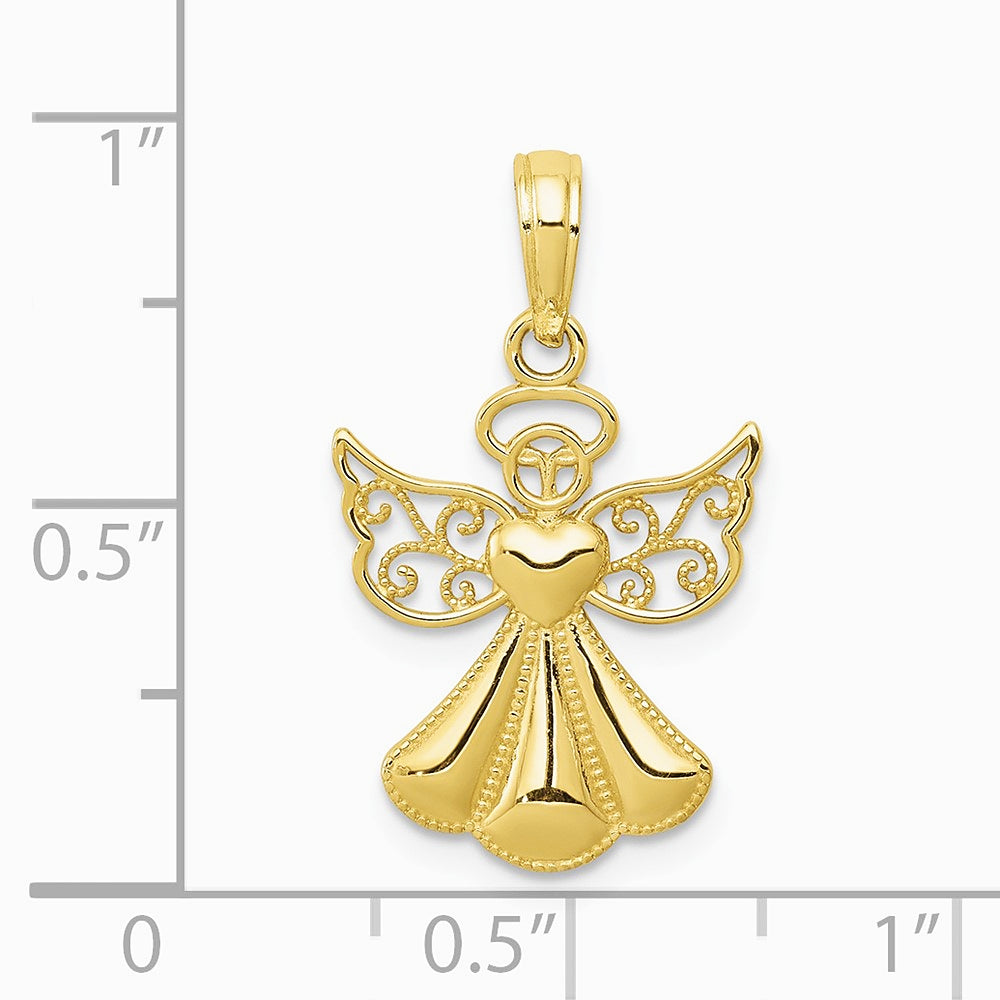 10K / 14K Yellow Gold Polished Textured Guardian Angel W/Heart Pendant - Product Photo