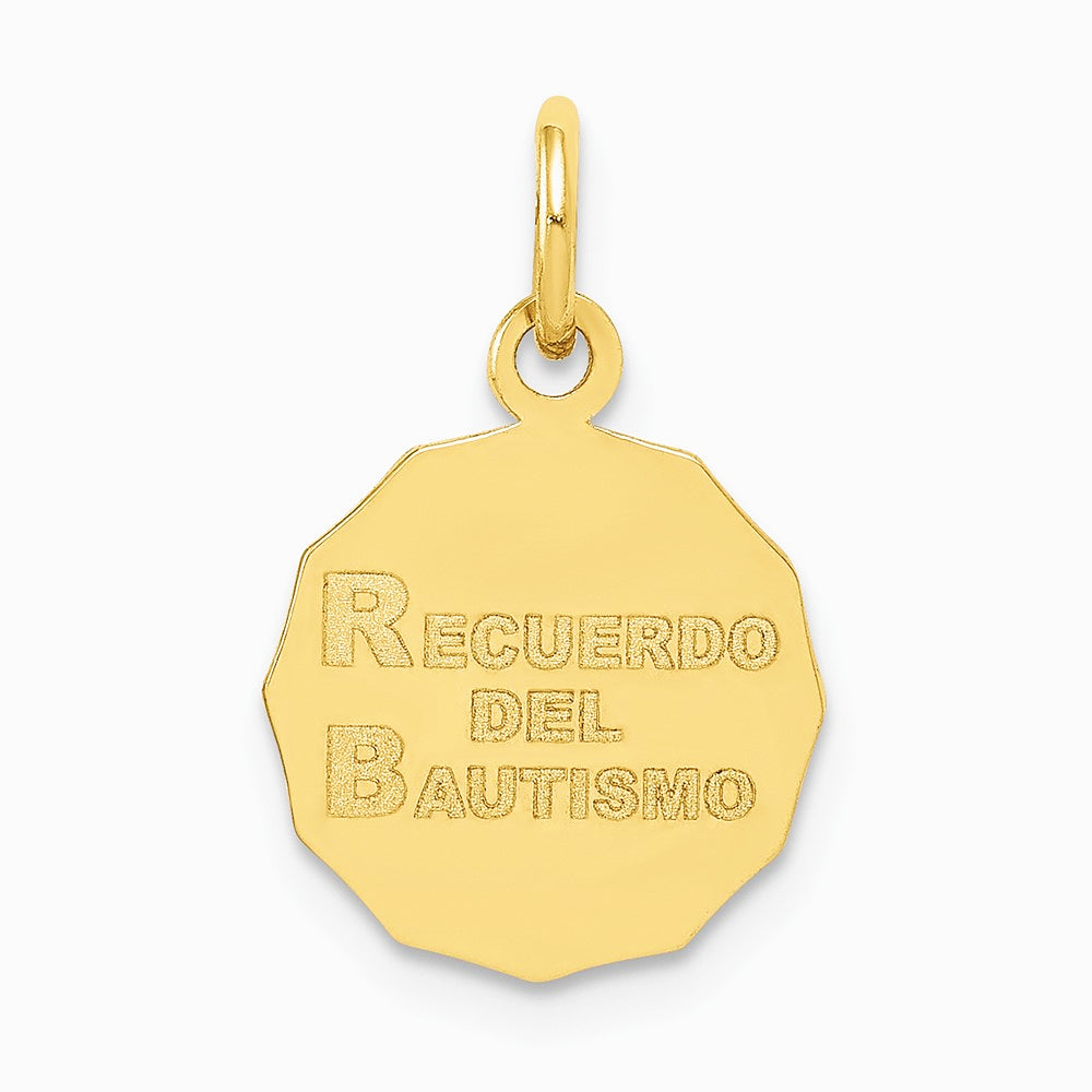 10K / 14K Yellow Gold Baptism Spanish Recuerdo Del Bautismo on Back Charm - Product Photo