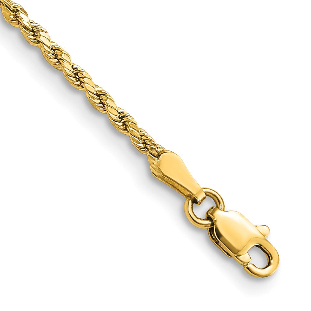 10K Yellow Gold 2mm Semi-solid Diamond-Cut Rope Chain Bracelet 7"-8"