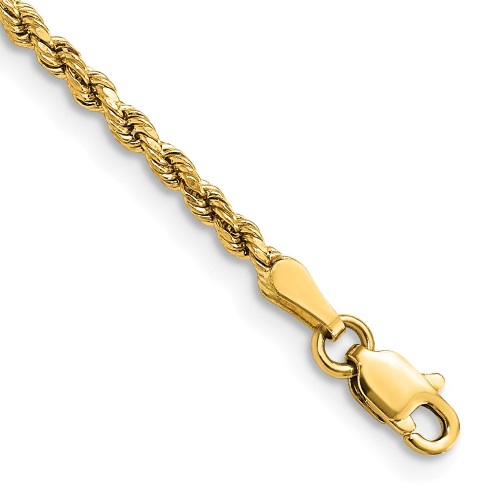 10K Yellow Gold 2.25mm Semi-solid Diamond-Cut Rope Chain Bracelet 7"-9"