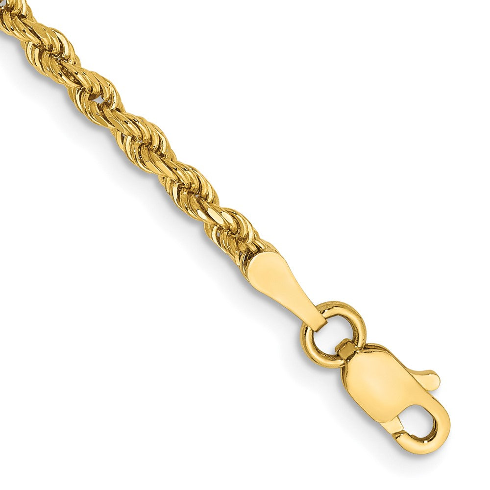 10K Yellow Gold 2.5mm Semi-solid Diamond-Cut Rope Chain Bracelet 7"-9"
