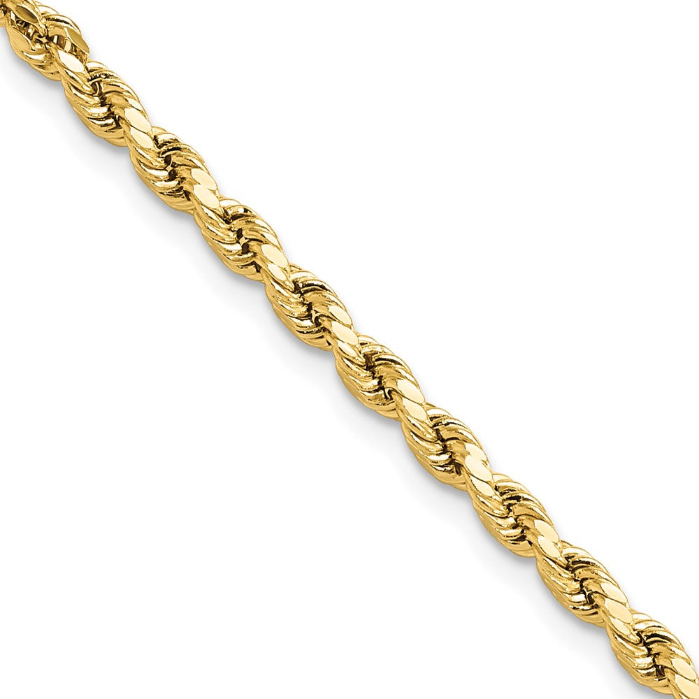 10K Yellow Gold 3mm Semi-solid Diamond-Cut Rope Chain Necklace 16"-28"