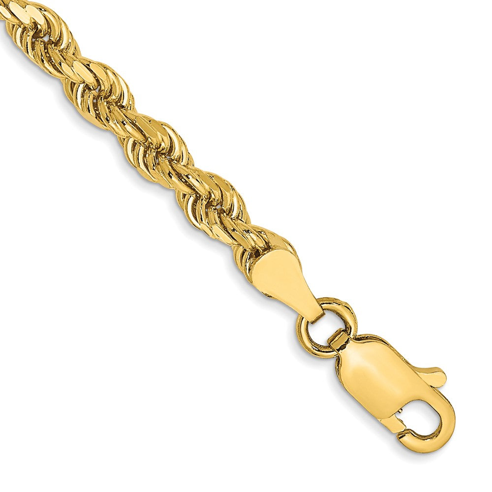 10K Yellow Gold 3.5mm Semi-solid Diamond-Cut Rope Chain Bracelet 7"-9"