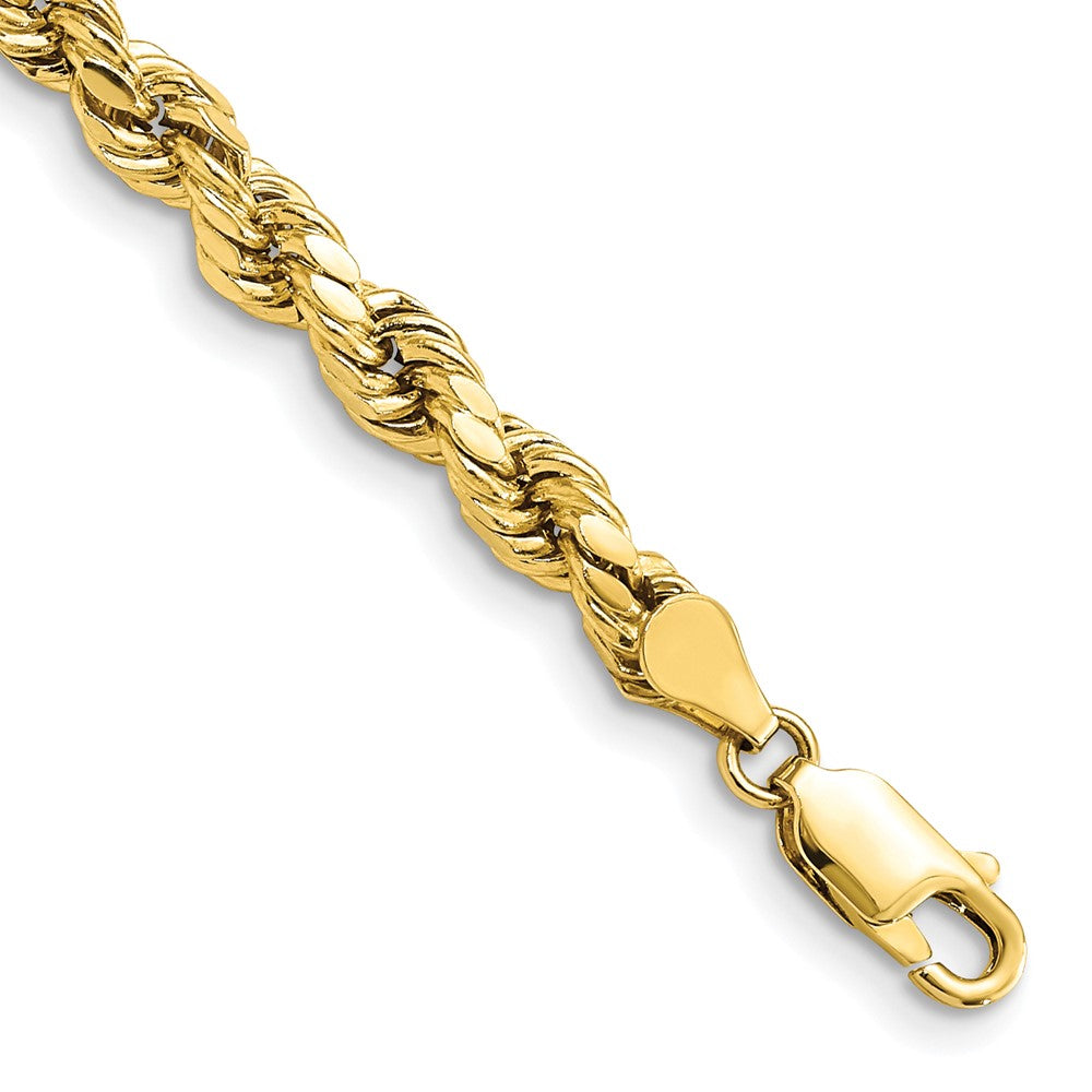 10K Yellow Gold 4.9mm Semi-solid Diamond-Cut Rope Chain Bracelet 7"-9"