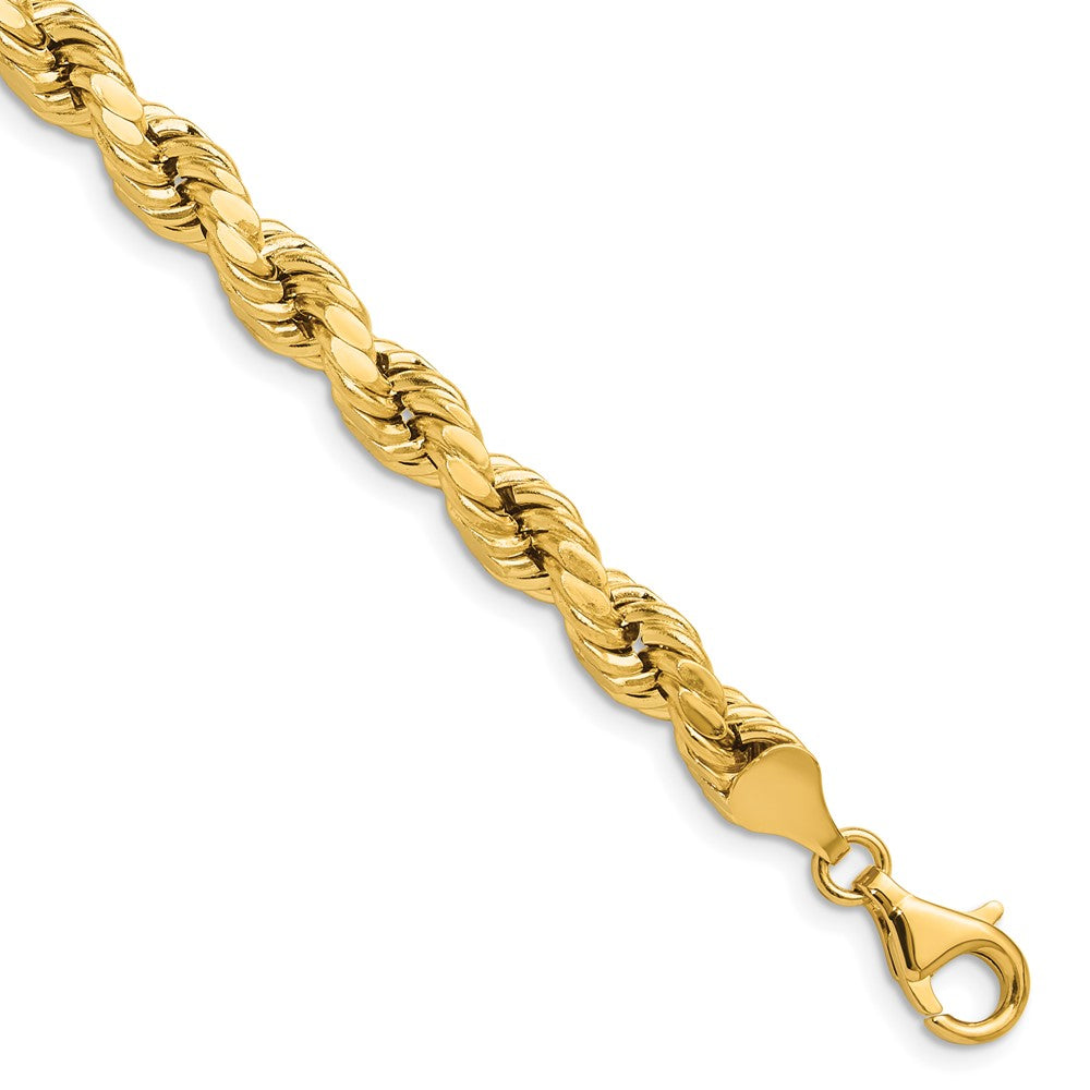 10K Yellow Gold 6.5mm Semi-solid Diamond-Cut Rope Chain Bracelet 8"-9"