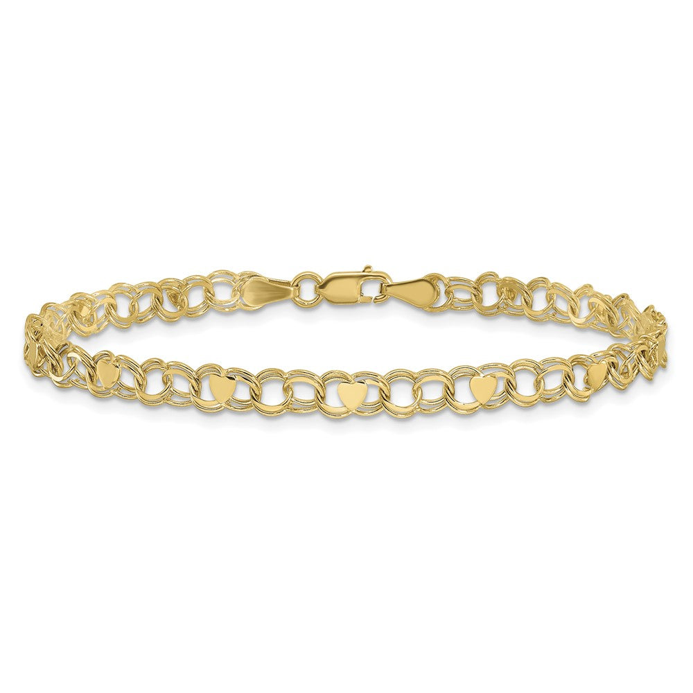 10k Double Link Heart Charm Bracelet - Product Photo