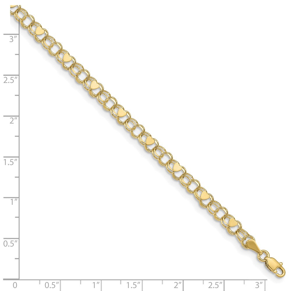 10k Double Link Heart Charm Bracelet - Product Photo
