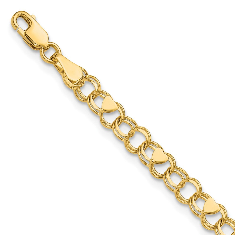 10k Double Link Heart Charm Bracelet - Product Photo