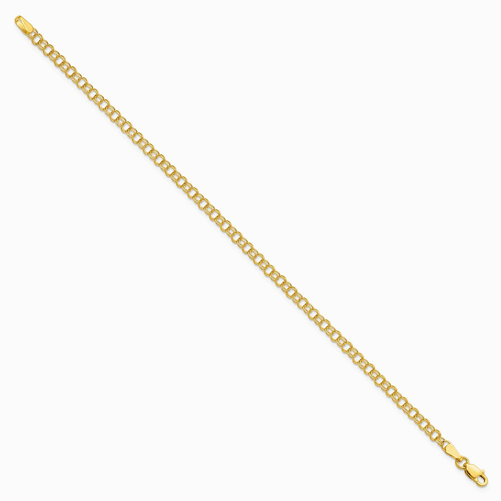 10K Yellow Gold 3.5mm Solid Double Link Charm Bracelet - Product Photo