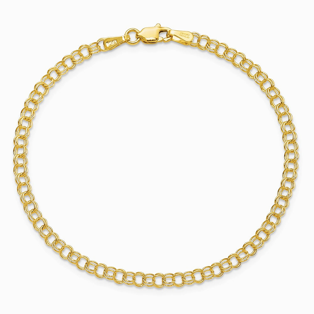 10K Yellow Gold 3.5mm Solid Double Link Charm Bracelet - Product Photo