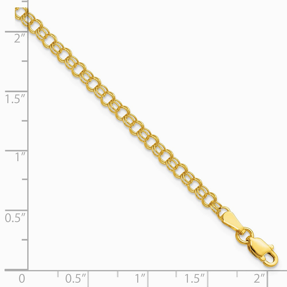 10K Yellow Gold 3.5mm Solid Double Link Charm Bracelet - Product Photo