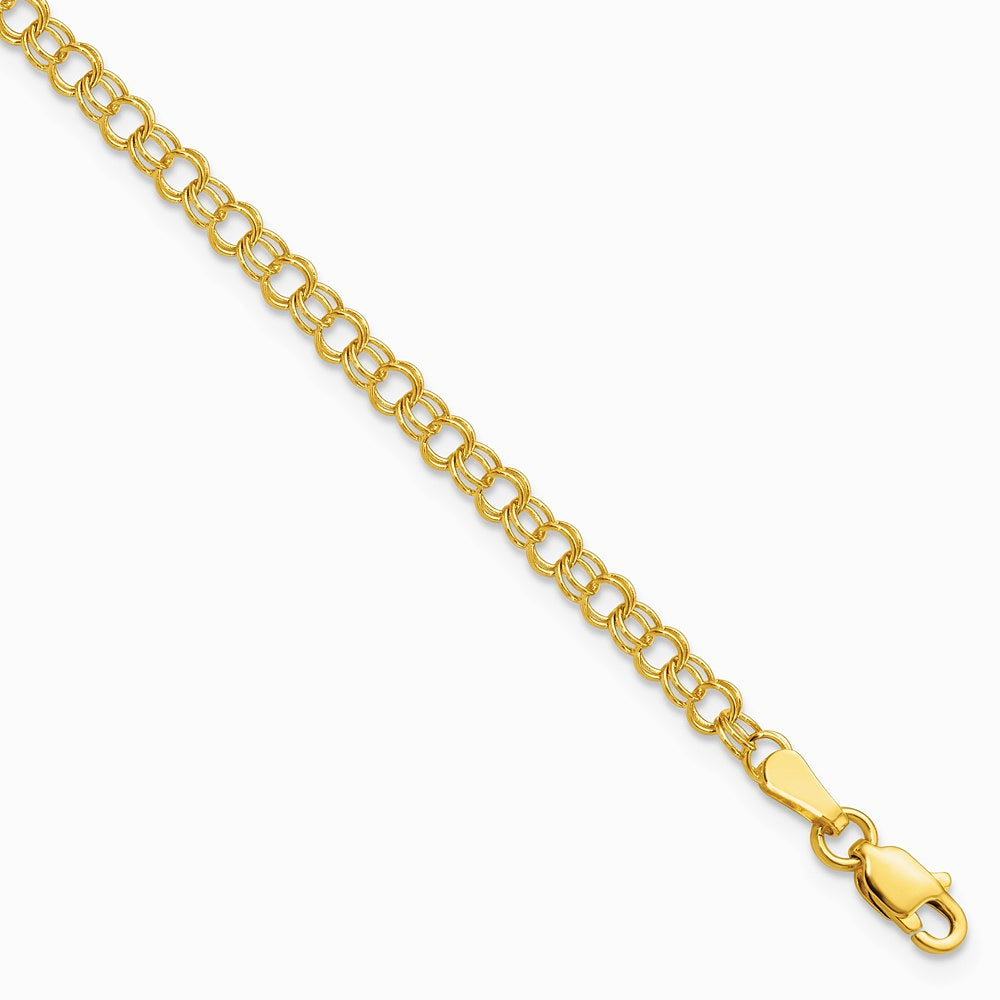 10K Yellow Gold 3.5mm Solid Double Link Charm Bracelet - Product Photo