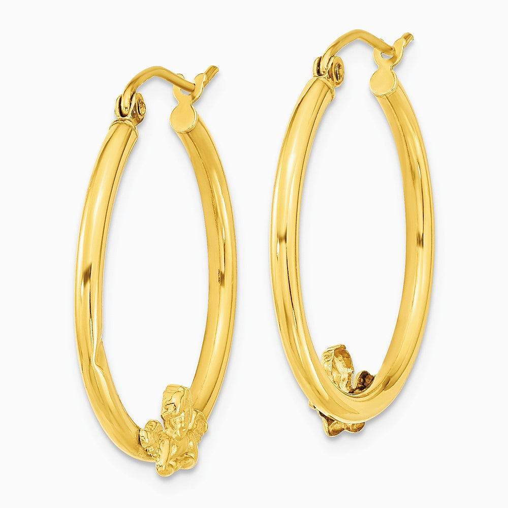10K Yellow Gold Angel Hoop Earrings - Product Photo
