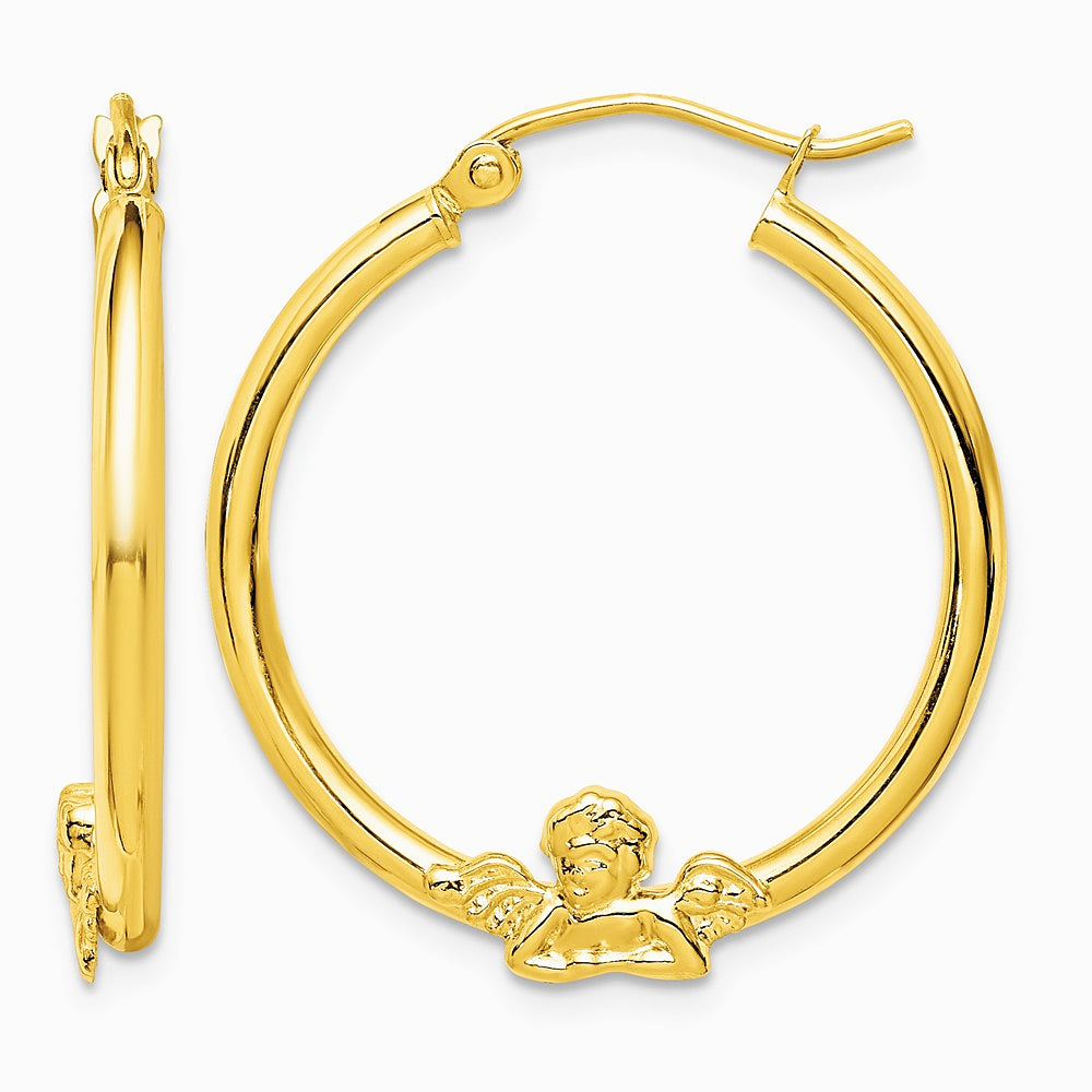 10K Yellow Gold Angel Hoop Earrings - Product Photo