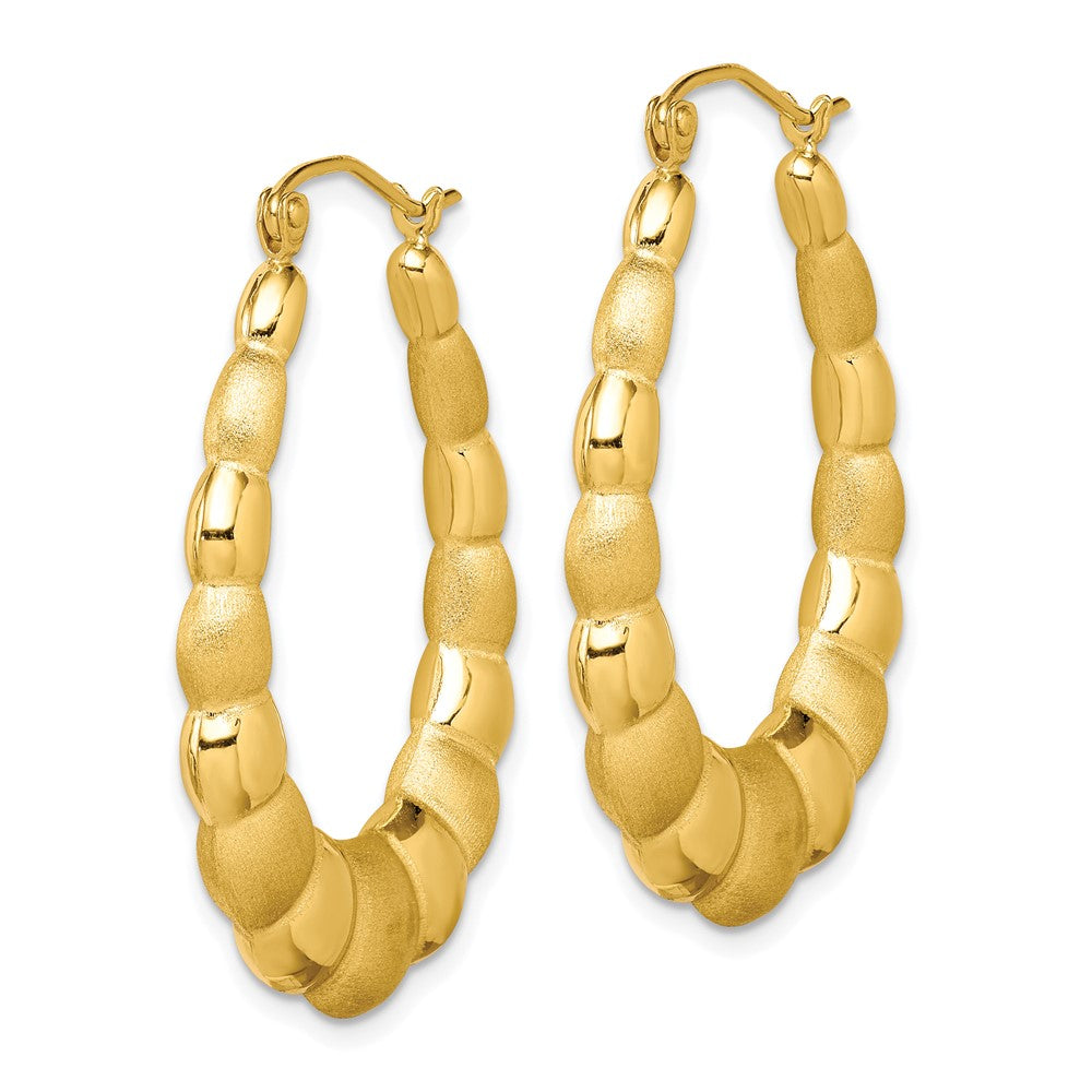 10K Yellow Gold Satin and Polished Hollow Fancy Earrings - Product Photo