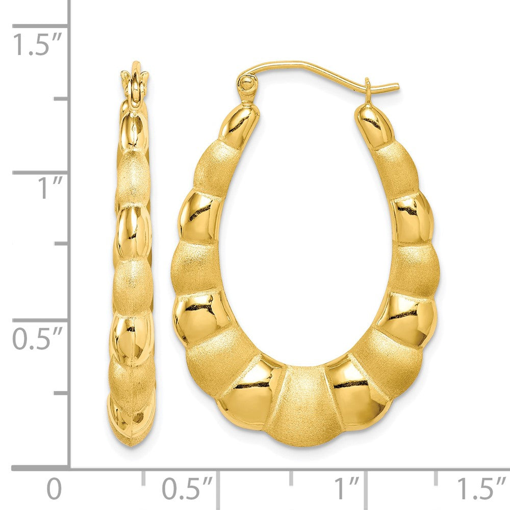 10K Yellow Gold Satin and Polished Hollow Fancy Earrings - Product Photo