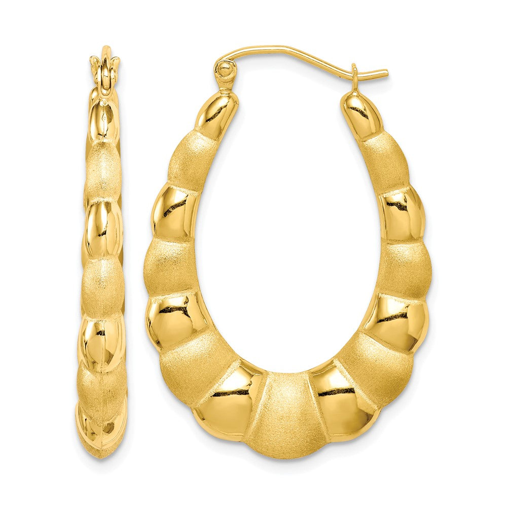 10K Yellow Gold Satin and Polished Hollow Fancy Earrings - Product Photo