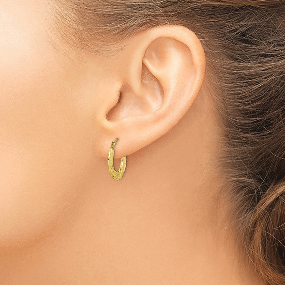 10K Yellow Gold Patterned Hollow Hoop Earrings - Product Photo
