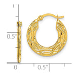 10K Yellow Gold Patterned Hollow Hoop Earrings - Product Photo