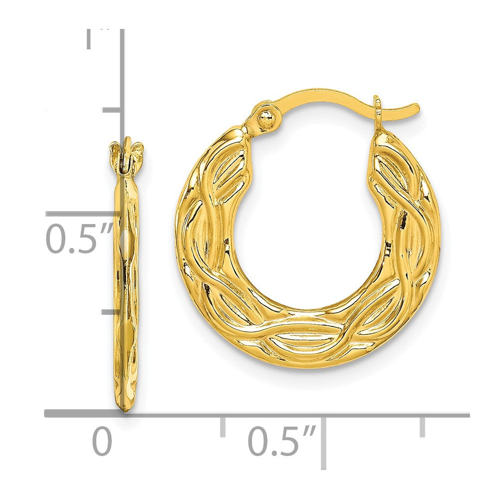 10K Yellow Gold Patterned Hollow Hoop Earrings - Product Photo