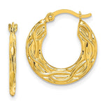 10K Yellow Gold Patterned Hollow Hoop Earrings - Product Photo