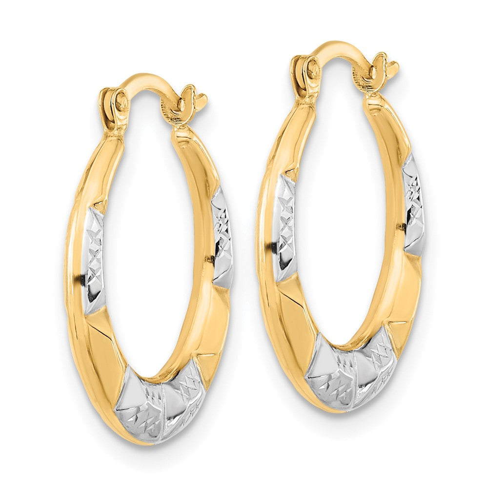 10K Yellow with Rhodium and Rhodium Hollow Hoop Earrings - Product Photo