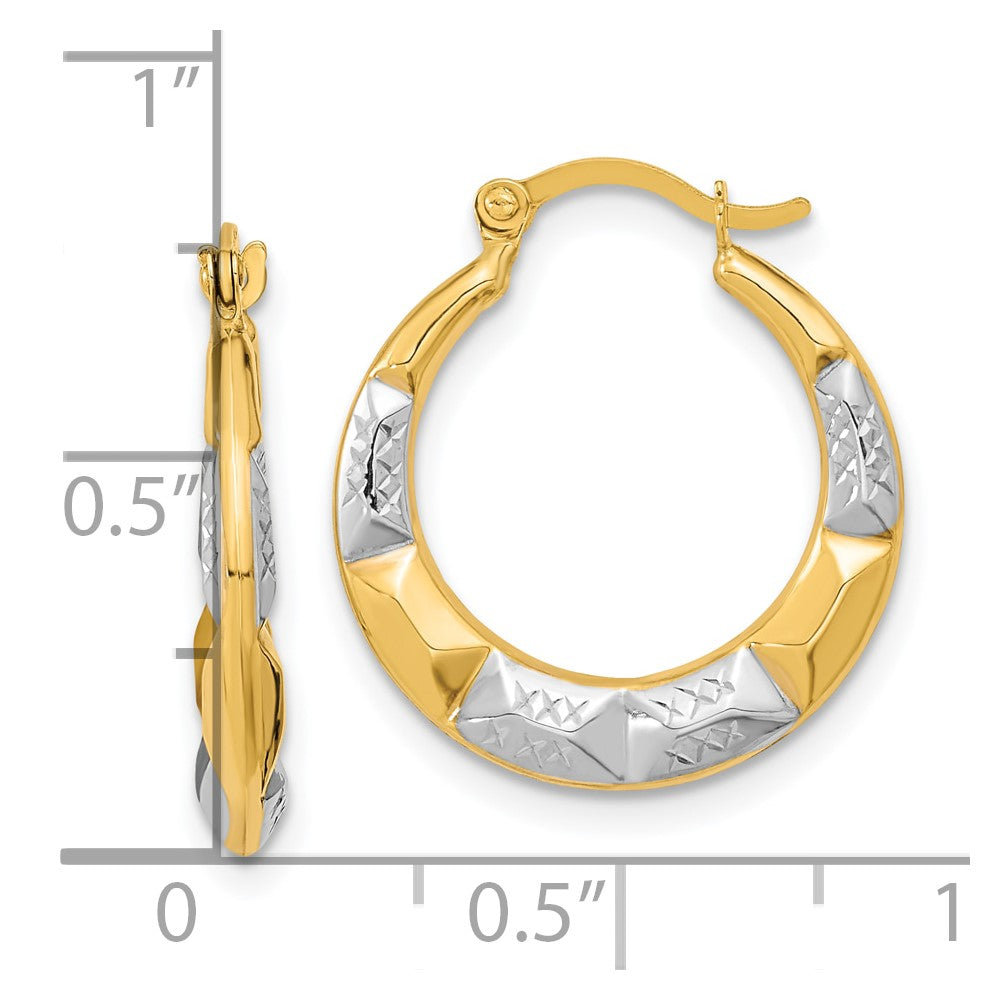 10K Yellow with Rhodium and Rhodium Hollow Hoop Earrings - Product Photo