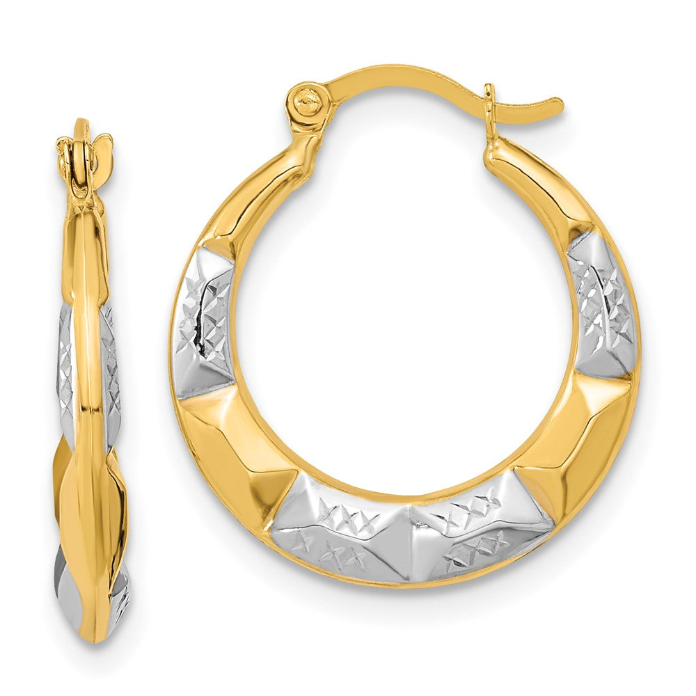 10K Yellow with Rhodium and Rhodium Hollow Hoop Earrings - Product Photo