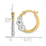 10K and Rhodium and Hearts Hollow Hoop Earrings - Product Photo