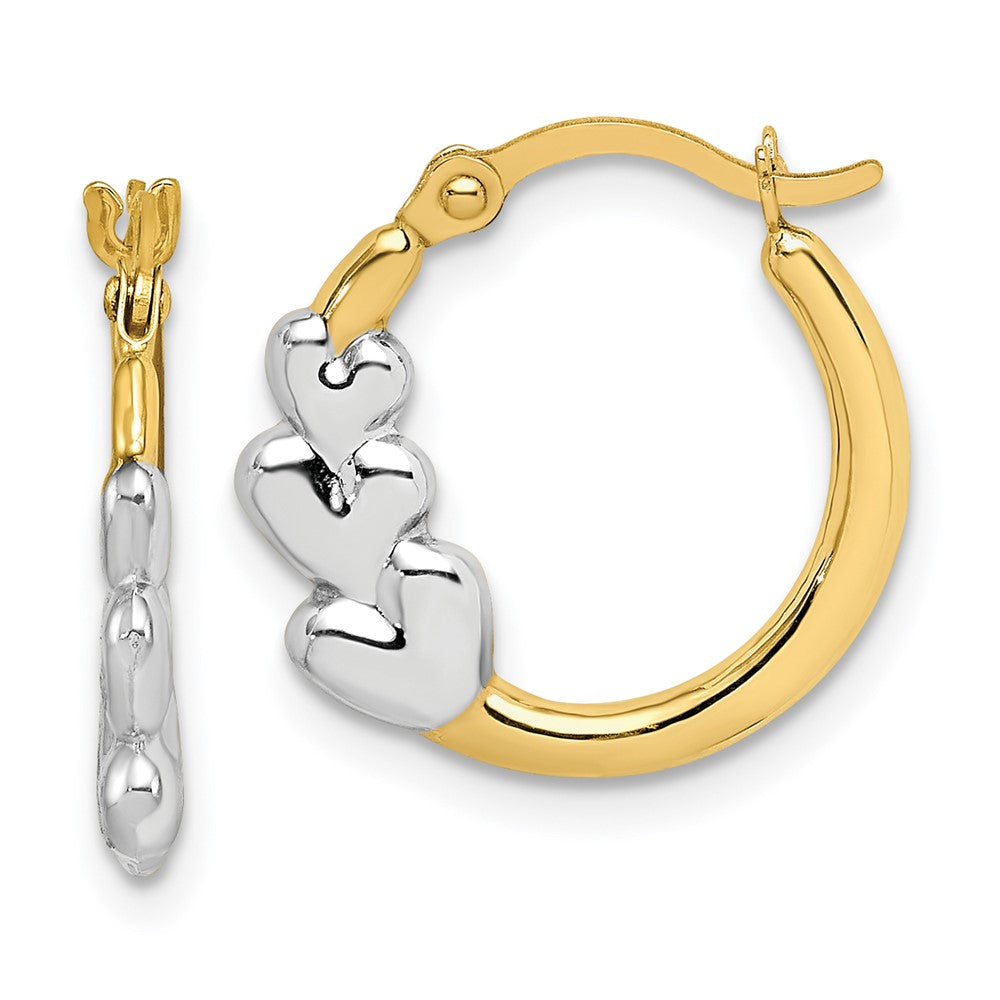 10K and Rhodium and Hearts Hollow Hoop Earrings - Product Photo