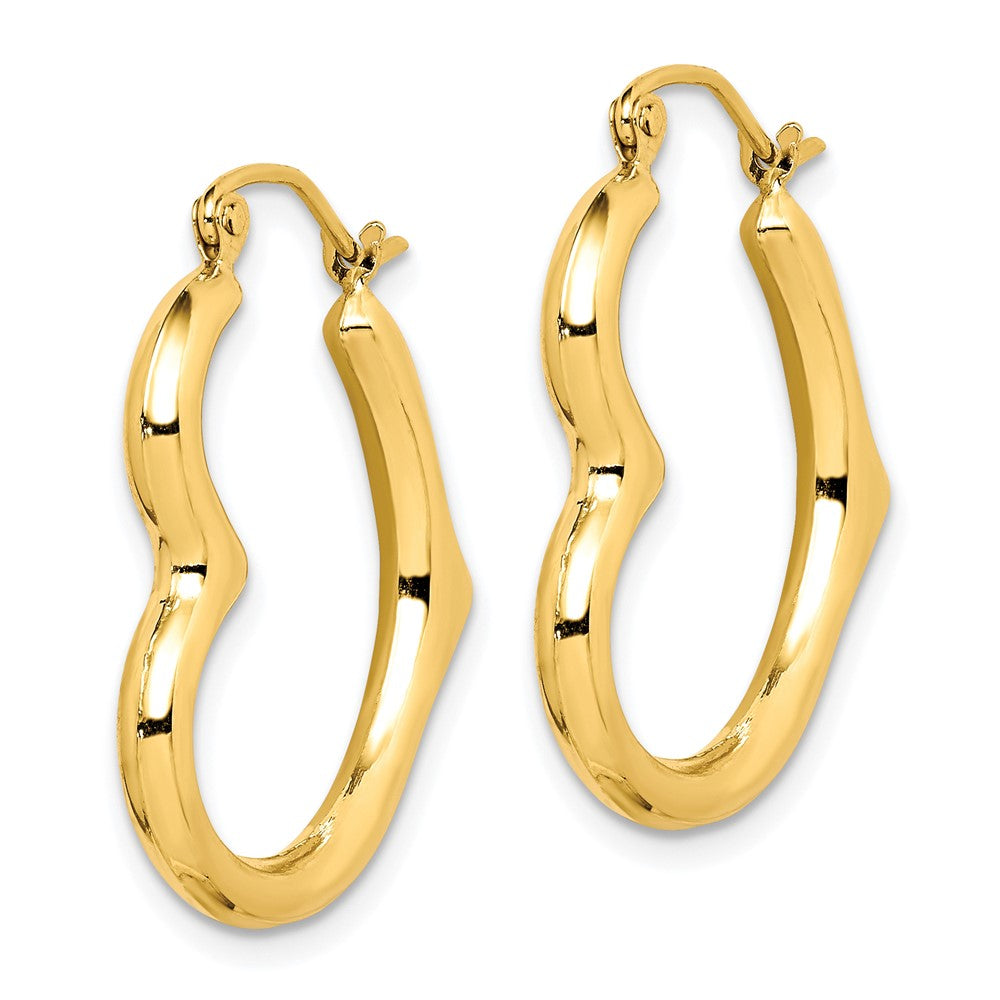 10K Yellow Gold Hollow Heart Shape Hoop Earrings - Product Photo