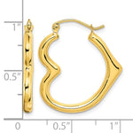 10K Yellow Gold Hollow Heart Shape Hoop Earrings - Product Photo