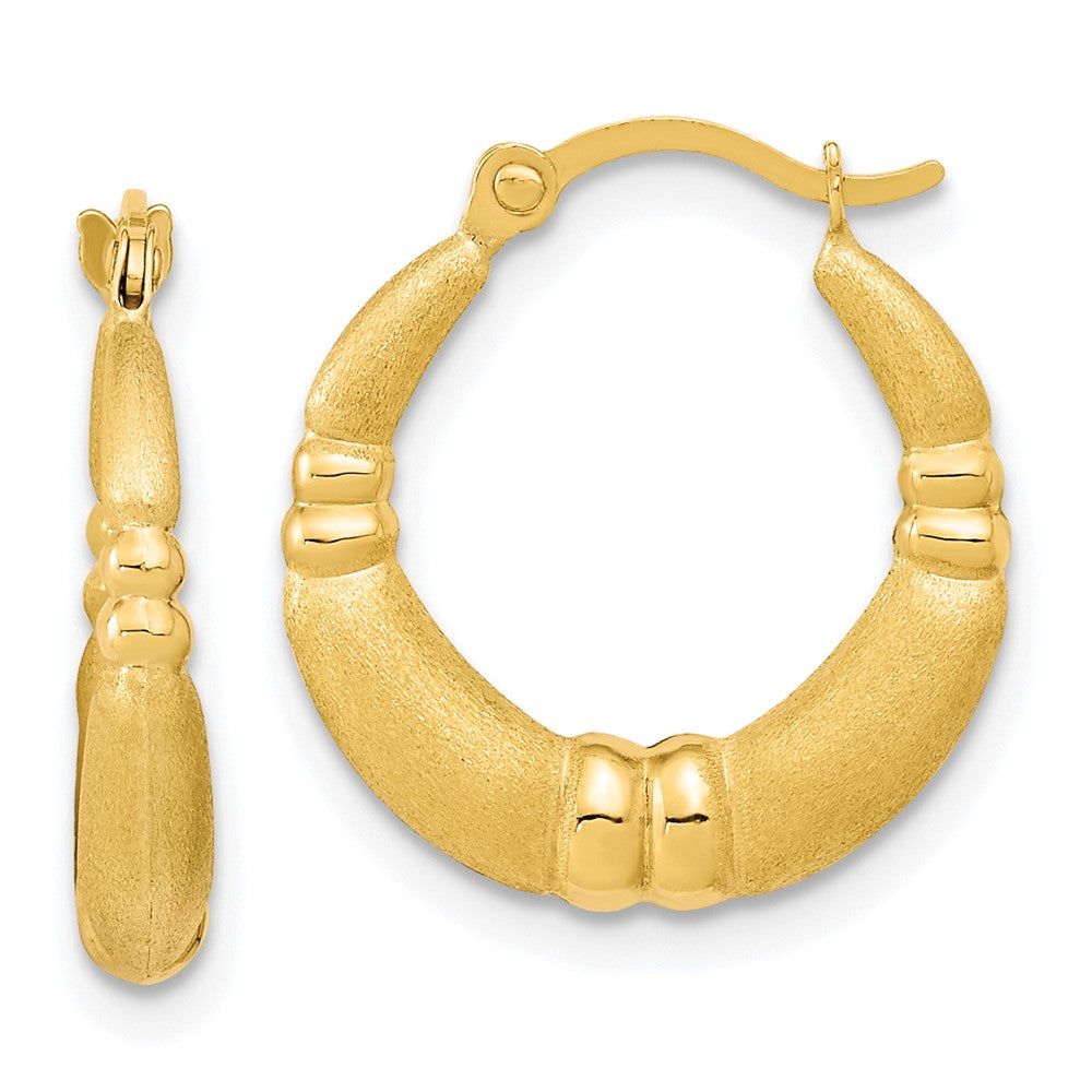 10k Polished and Satin Hoop Earrings - Product Photo