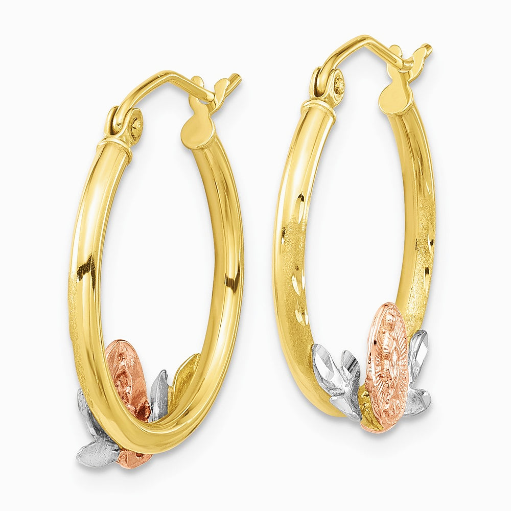10K Tri-color Guadalupe Hoop Earrings - Product Photo