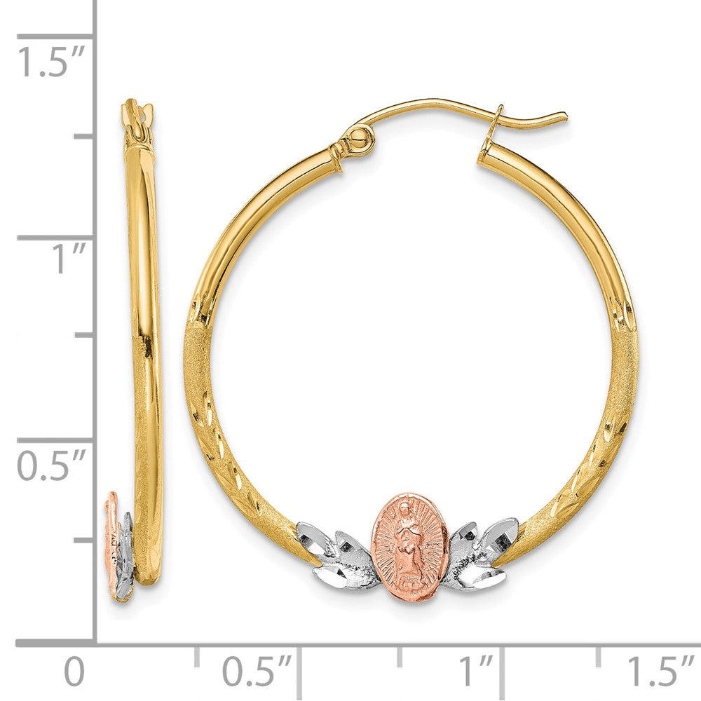 10K Tri-color Guadalupe Hoop Earrings - Product Photo